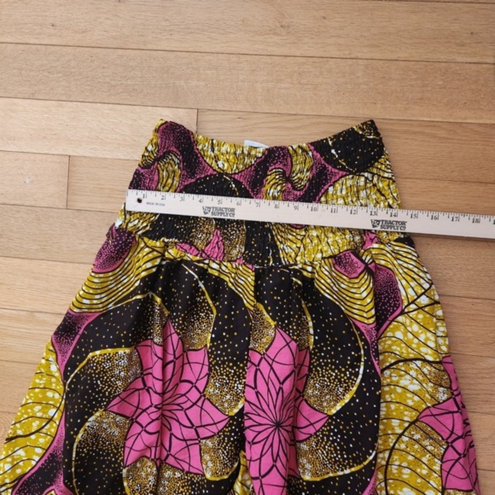 African Wax Print Harem Pants Smocked Waist Tie Ankle Boho Genie OS 100% Cotton - Picture 7 of 13